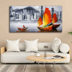 VIBECRAFTS Canvas Paintings for Living Room Drawing Room Premium Wall Painting of Victoria Harbor, Hong Kong Fitted with Wooden Frame for Home|Office|Gift(PTVCH_2284)