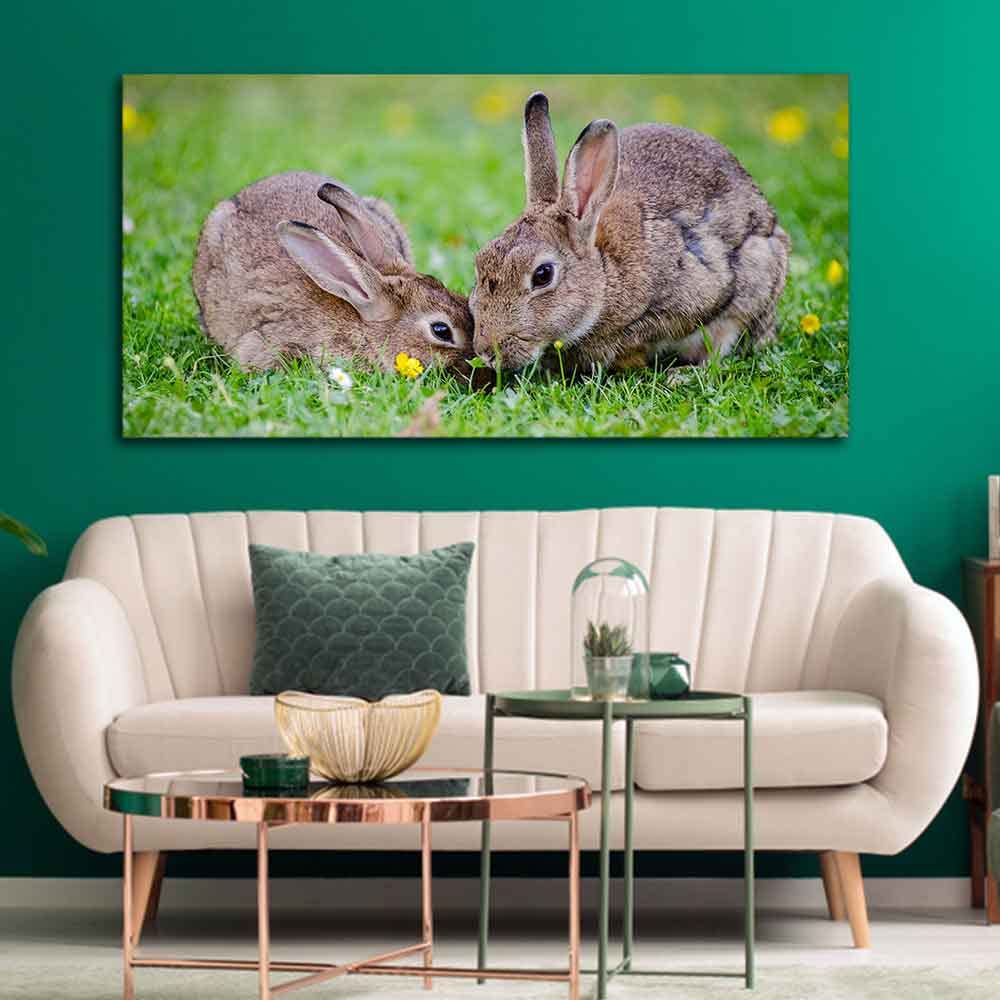 VIBECRAFTS Canvas Paintings for Living Room Drawing Room Baby Bunnies In Garden Canvas Wall Painting Wall Painting Fitted with Wooden Frame for Home | Office | Gift (PTVCH_2316)