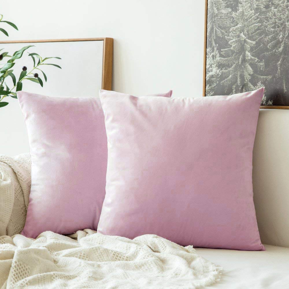 Khooti Velvet Cushion Cover, 20x20 Inch | Baby Pink | Pack of 2 | Solid Plain Soft & Smooth, Decorative Cushion Covers for Living Room, Bedroom, Couches, Chairs, Sofas, Beds & Home Decor