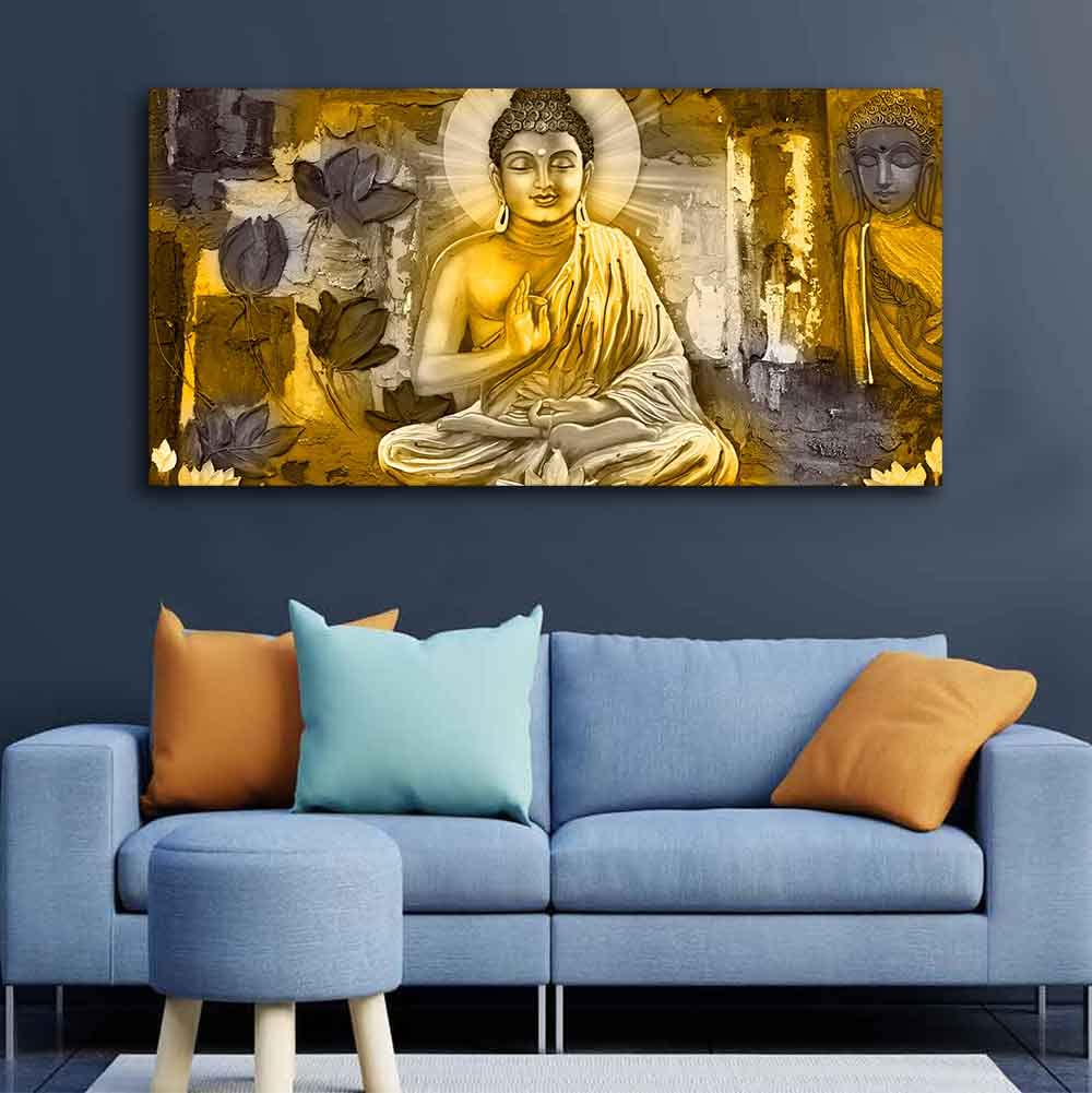 VIBECRAFTS Canvas Paintings for Living Room Drawing Room Meditating Buddha Canvas Wall Painting Fitted With Wooden Frame For Home | Office | Living Room | Gift (PTVCH_2500N)