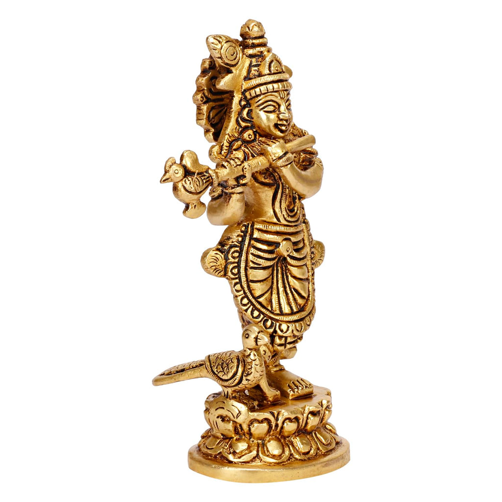 ARTVARKO Brass Krishna Idol Statue Playing Flute for Puja Mandir Krishna Murti Sculpture Gift & Home Decor 6 Inch
