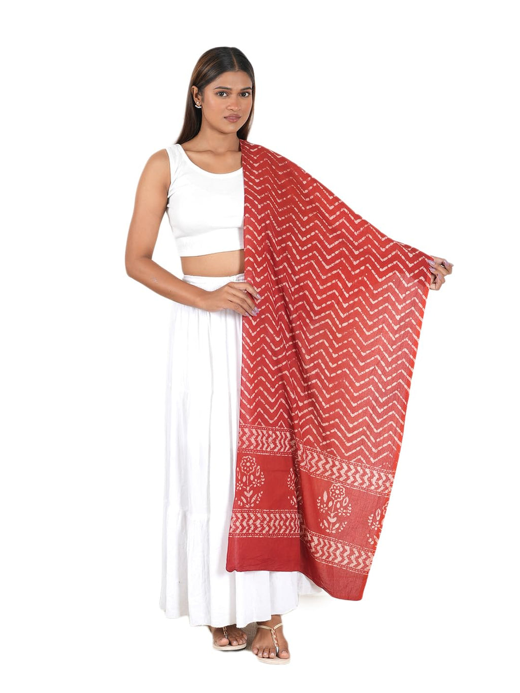 Gutthi Women's Cotton Stoles | Scarf Lightweight & Comfortable for All Seasons, (100X180 CM) (Red)