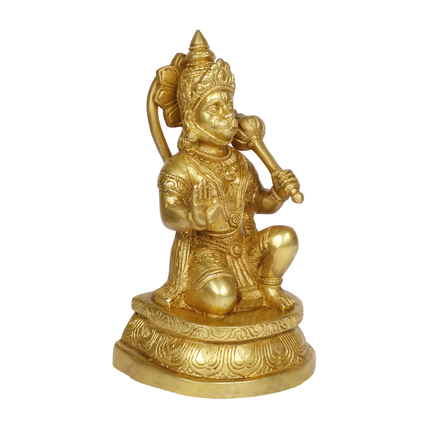 ARTVARKO Brass Bhagwan Hanuman Sitting in Blessing Posture Murti for Home Puja Idol Bajrangbali Statue for Pooja Gift Living Room Mandir Decor Height 7.5 Inch