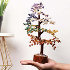 Shubhanjali 7 Chakra Tree M-Seal 300 Beads for Home Decor | Crystal Tree for Positivity Goodluck | Gemstones | Feng Shui Stone Tree for Living Room, Office Desk & Hall Decor | Christmas Decor Gift