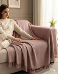 HAKAM Cotton Handloom Waffle Slub Throw Blanket for Sofa & Bed | Soft Lightweight Decorative Throw with Tassels | All-Season Cosy Couch & Bed Throw | 125 x 150 - -Pink, Pack of 1 Kafalo