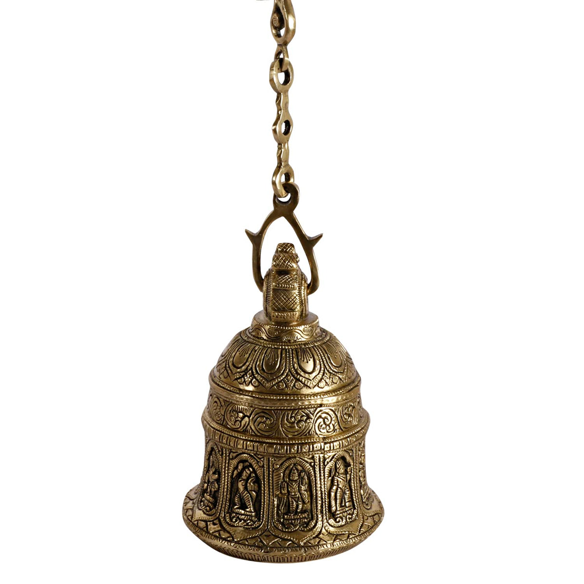 Artvarko Dashavatar Brass Hanging Bell with Chain God Lord Vishnu dashavataram Engraved Temple Ghanta Height 42 Inches