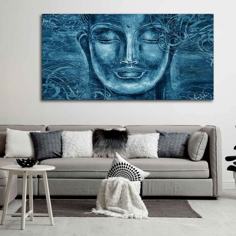 VIBECRAFTS Canvas Paintings for Living Room Drawing Room Face Sculpture Of Buddha Canvas Wall Painting Fitted With Wooden Frame For Home | Office | Living Room | Gifts (PTVCH_2509)