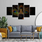 VIBECRAFTS Divine Buddha With Peacock Feather Wall Painting of Five Pieces For Home|Office|Living Room|Gift (PTVC5Pcs1_5541)