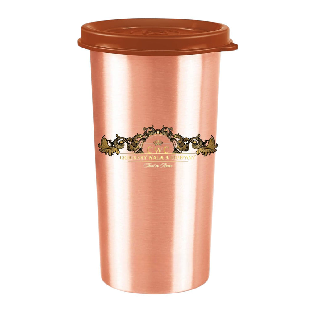cWc Copper Water Tumbler with Lid, 480ml | 100% Pure Copper Drinking Glass | Leak-Proof, BPA-Free | Ayurvedic Water Storage Cup for Daily Hydration | Office, Travel & Home Use