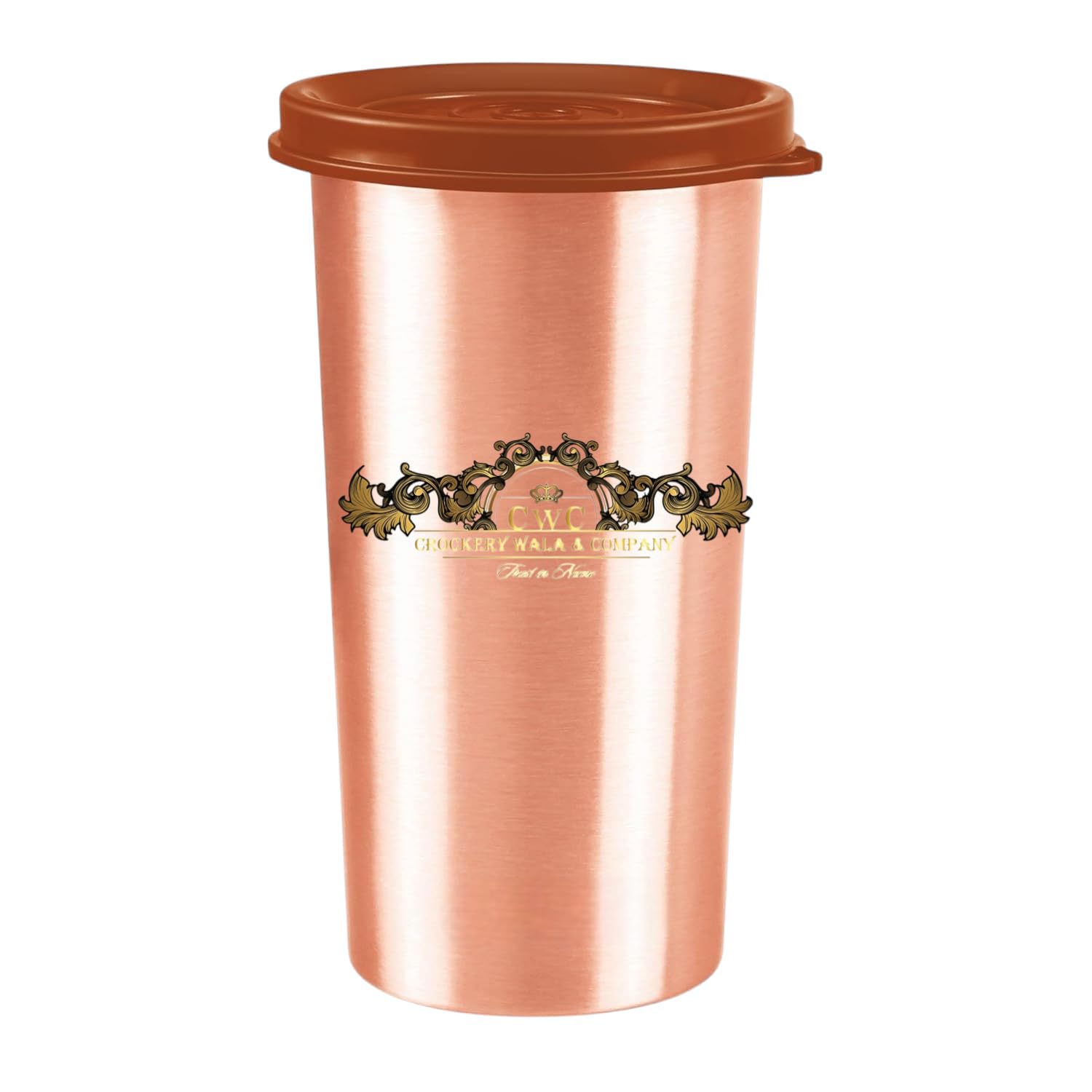 cWc Copper Water Tumbler with Lid, 480ml | 100% Pure Copper Drinking Glass | Leak-Proof, BPA-Free | Ayurvedic Water Storage Cup for Daily Hydration | Office, Travel & Home Use