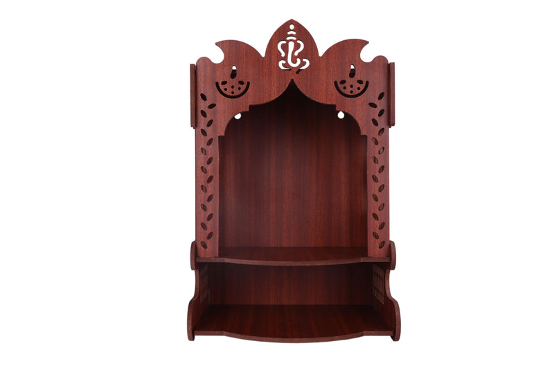 Beautiful Home Decor Wooden Pooja Stand for Home Pooja Mandir for Home Temple for Home & Office Puja Mandir for Home Wall Mounted Size (L-10.50, W-8.25, H-14.25 Inch) (Dark)