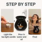 Pure Source India Ceramic Clay Oil Burner Aroma Diffuser (Black) Set of 2 | Essential Oil & Wax Melt Burner | Tea Light Candle Holder | Home Fragrance Diffuser for Spa, Yoga & Home Decor
