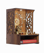Royal Walnut Finish Wooden Pooja Mandir | Wall Mounted Home Temple with LED Lights & Spacious Storage | Premium Handcrafted Puja Unit (37.5 * 29 * 25 CM) (Large) A3