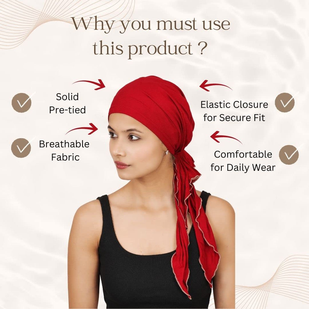The Headscarves Bamboo Pre-tie Scarf for Women Stylish Headwear for Hair Loss, Alopecia & Chemotherapy Slip on Scarf Red Rose