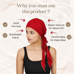 The Headscarves Bamboo Pre-tie Scarf for Women Stylish Headwear for Hair Loss, Alopecia & Chemotherapy Slip on Scarf Red Rose