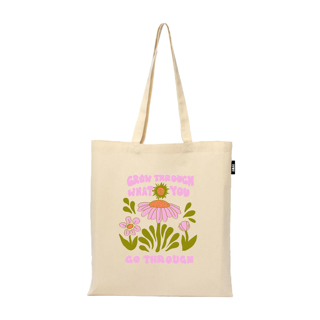 VVWV Grow Through What You Go ThroughPrinted Eono Reusable Tote Bags | 100% Organic Cotton Shopping/Grocery Bag | Multi-Purpose Bag | Sturdy Canvas Bag with 15kgs Capacity (13 x 15.7 Inch)