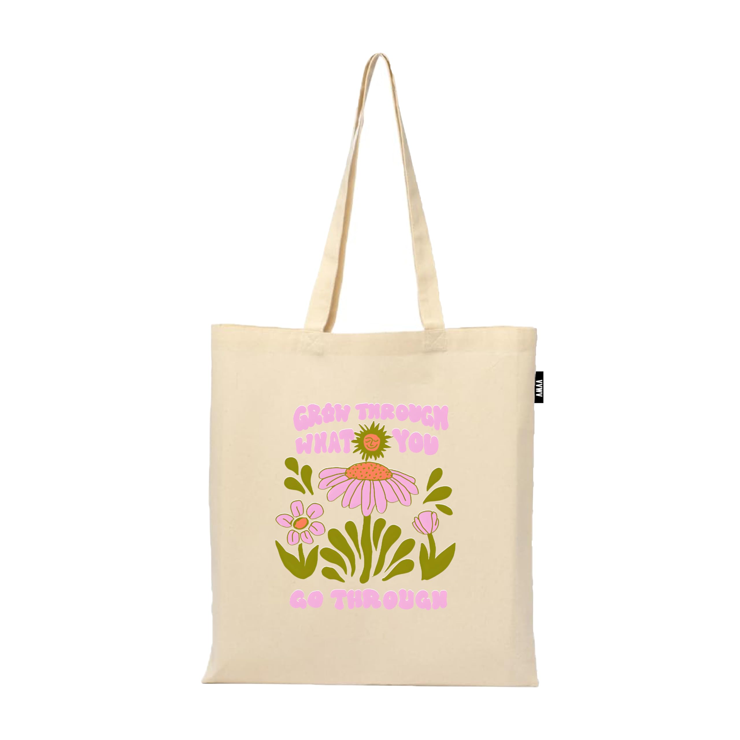 VVWV Grow Through What You Go ThroughPrinted Eono Reusable Tote Bags | 100% Organic Cotton Shopping/Grocery Bag | Multi-Purpose Bag | Sturdy Canvas Bag with 15kgs Capacity (13 x 15.7 Inch)