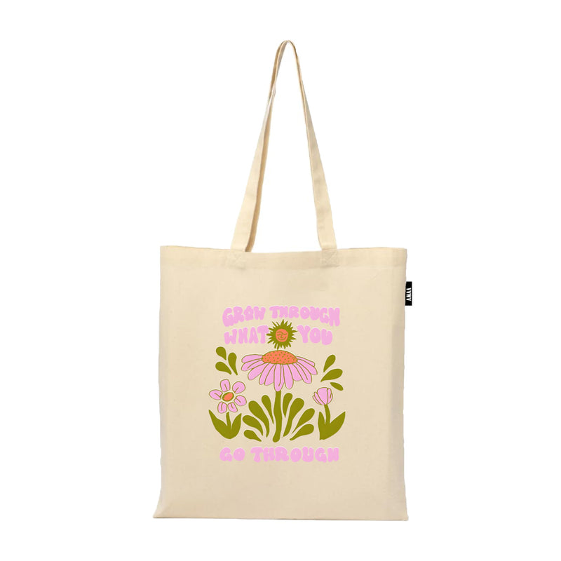 VVWV Grow Through What You Go ThroughPrinted Eono Reusable Tote Bags | 100% Organic Cotton Shopping/Grocery Bag | Multi-Purpose Bag | Sturdy Canvas Bag with 15kgs Capacity (13 x 15.7 Inch)