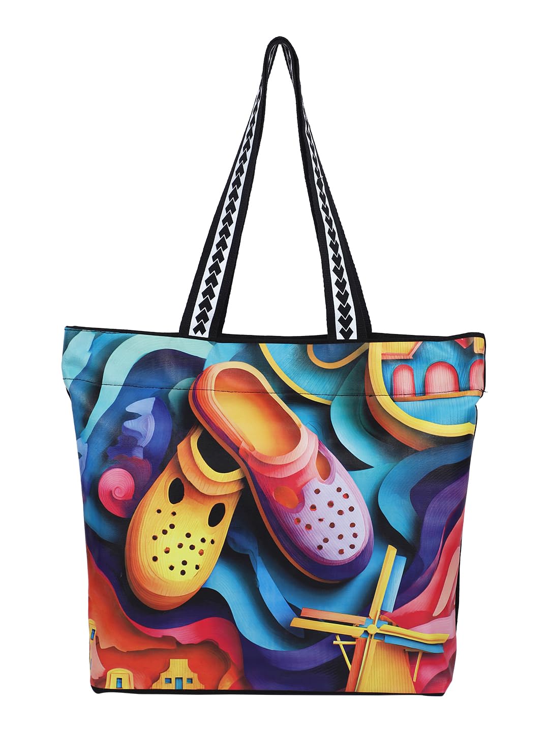 WOTM On The Move Tote | Premium Printed Cotton Canvas Tote Bag with Zipper & Inside Pocket, Stylish Everyday Travel Bag for Work, College, Office, Travel, Shopping (Amsterdam)