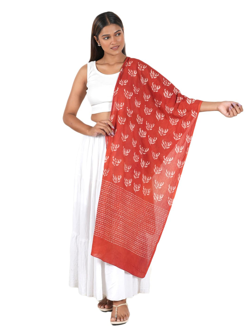 Gutthi Women's Red Cotton Stoles | Scarf Lightweight & Comfortable for All Seasons, Size (100X180 CM)
