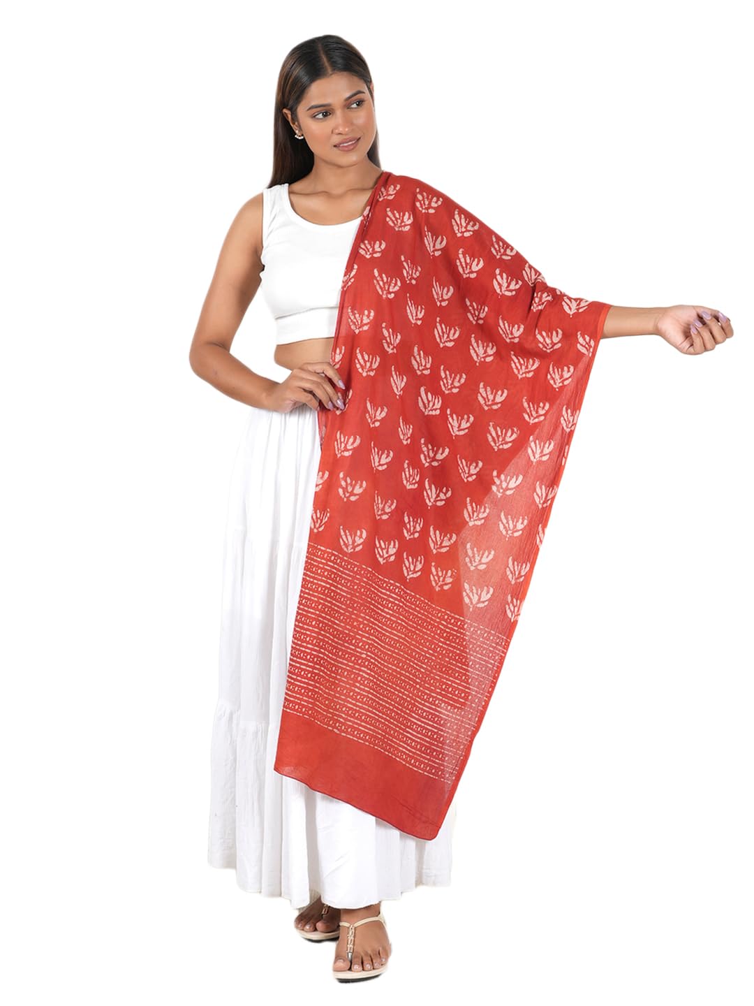 Gutthi Women's Red Cotton Stoles | Scarf Lightweight & Comfortable for All Seasons, Size (100X180 CM)
