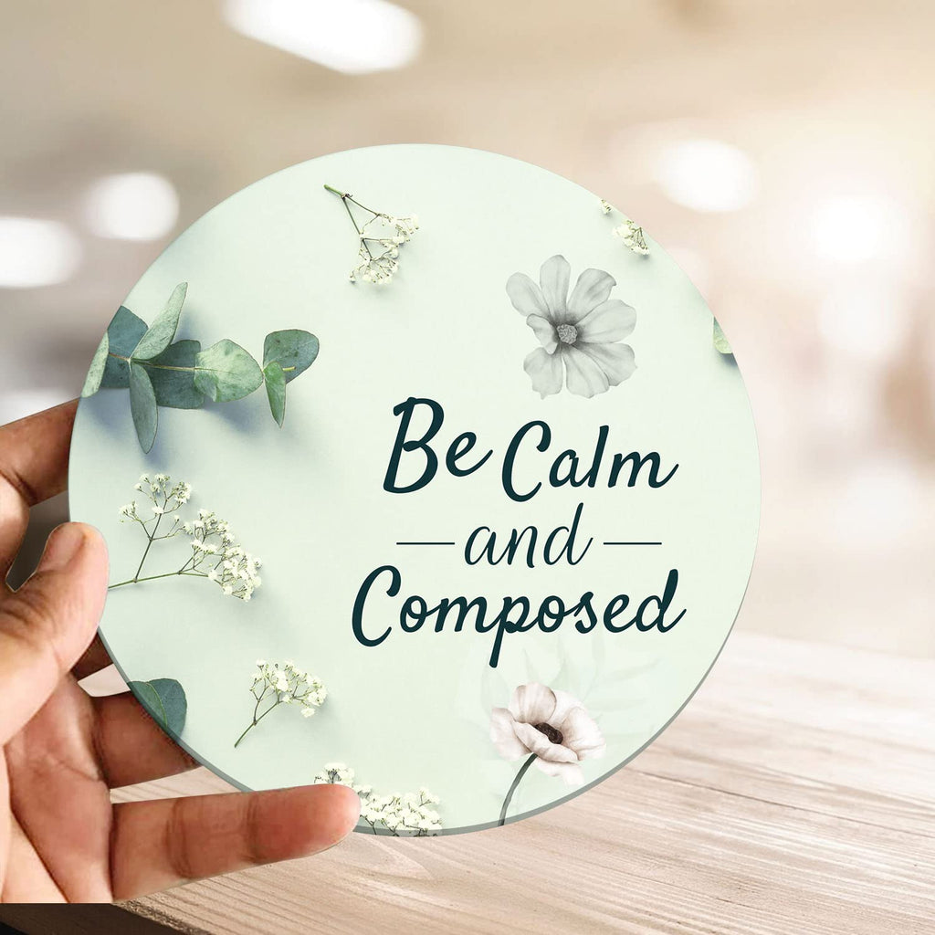 Artvibes Showpiece Idols and Figurines for Home and Office Decor | Wooden Stylish Quotes Be Calm Composed for Table | Desk | Livingroom | Modern Art Design | Motivational Show Piece Printed (SP_1212)