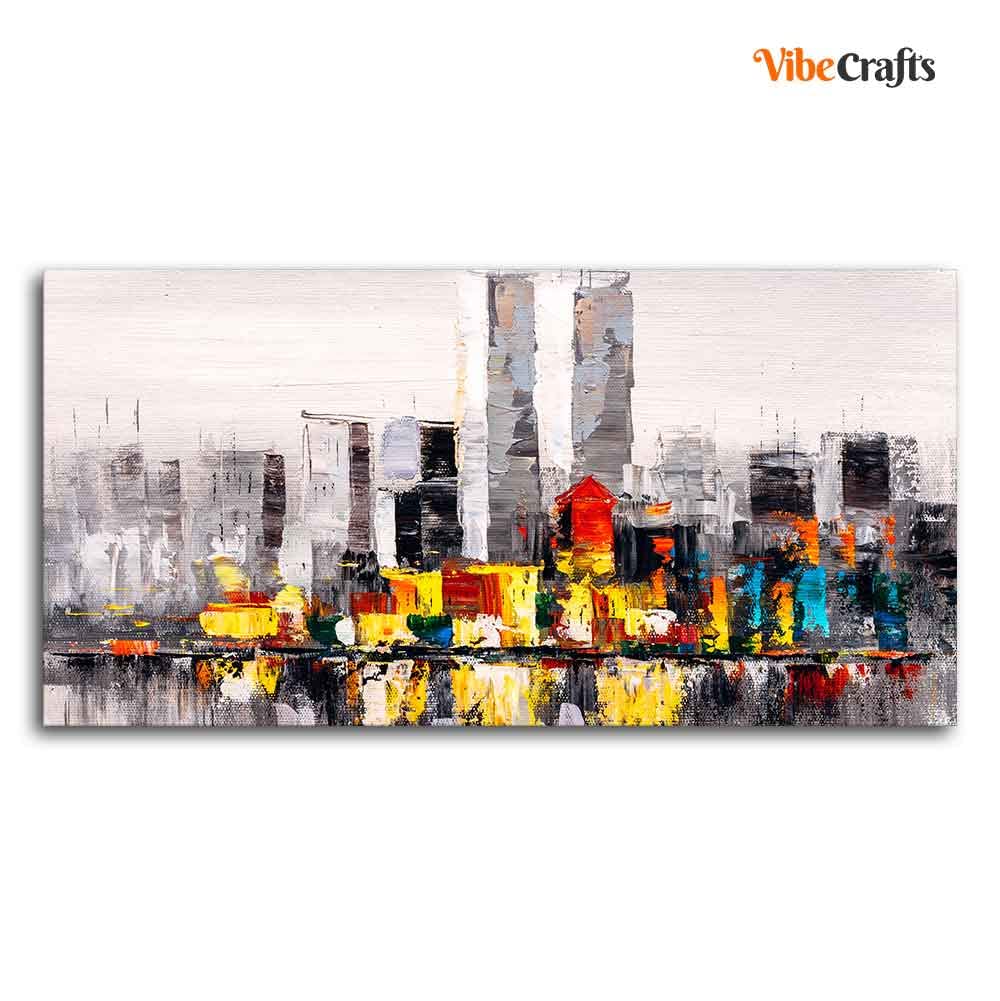 VIBECRAFTS Canvas Paintings for Living Room Drawing Room Abstract Wall Painting of A New York City Skyline Fitted with Wooden Frame for Home|Office|Gift(PTVCH_2272N)