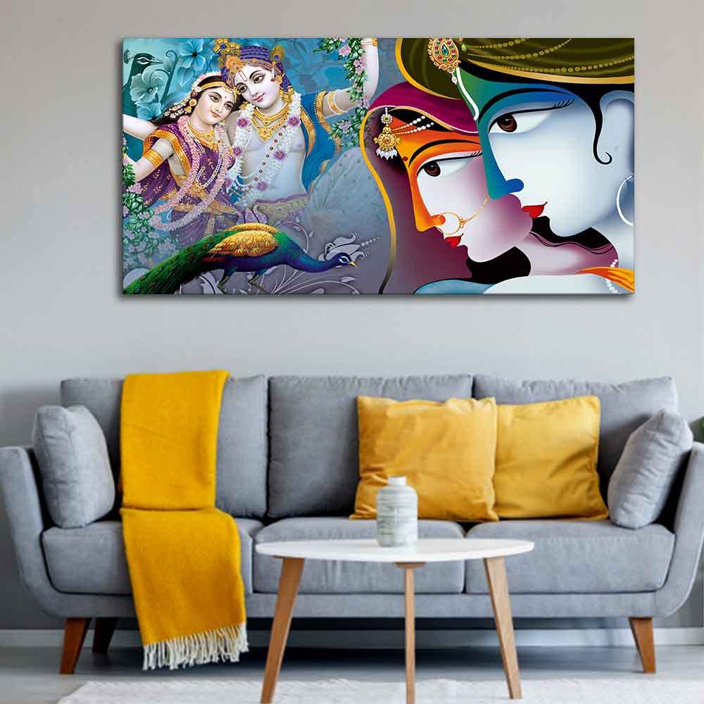 VIBECRAFTS Canvas Paintings for Living Room Drawing Room Canvas Wall Painting of Indian Radha Krishna for Home|Office|Gift(PTVCH_2393)(48 x 24 Inches)