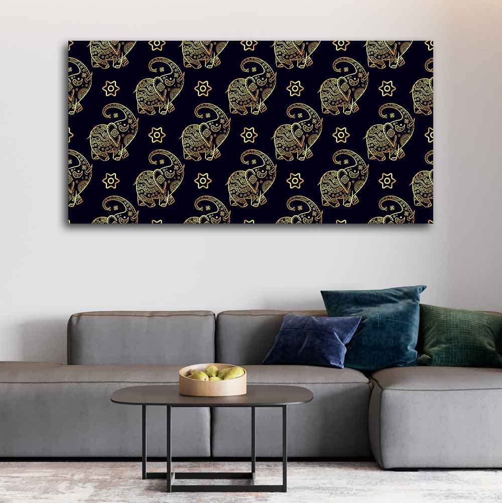 VIBECRAFTS Canvas Paintings for Living Room Drawing Room Elephant Madhubani Art Canvas Wall Painting Fitted With Wooden Frame for Home | Office | Gift (PTVCH_2417)