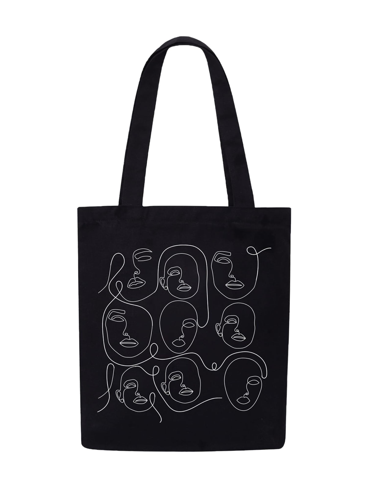 DOODLE Women Eco-Friendly Reusable Cotton Canvas Tote Bag | Inner & Outer Zip Pockets | Ideal for Travel, Shopping, College & Office Use | Faces, Black