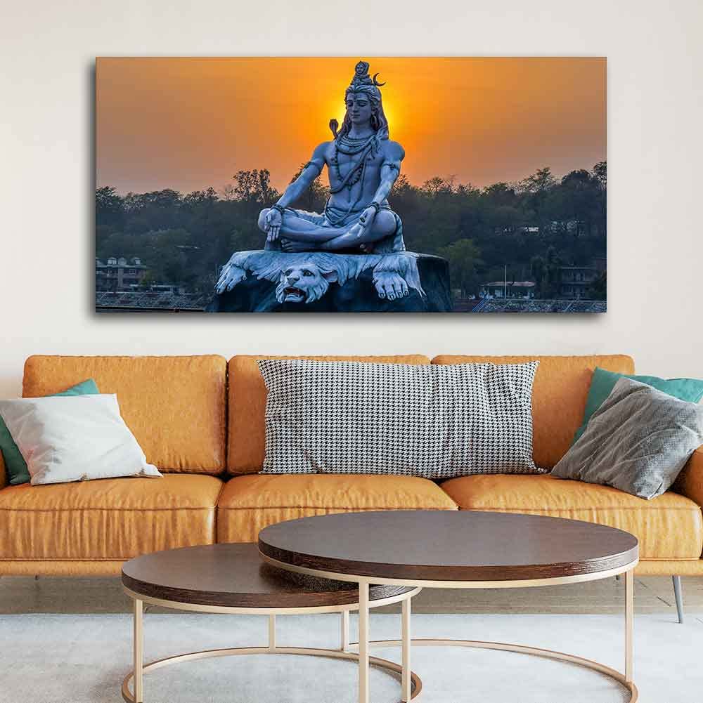 VIBECRAFTS Canvas Paintings for Living Room Drawing Room Spiritual Shiva Statue Canvas Wall Painting Fitted With Wooden Frame For Home | Office | Living Room | Gift (PTVCH_2470)