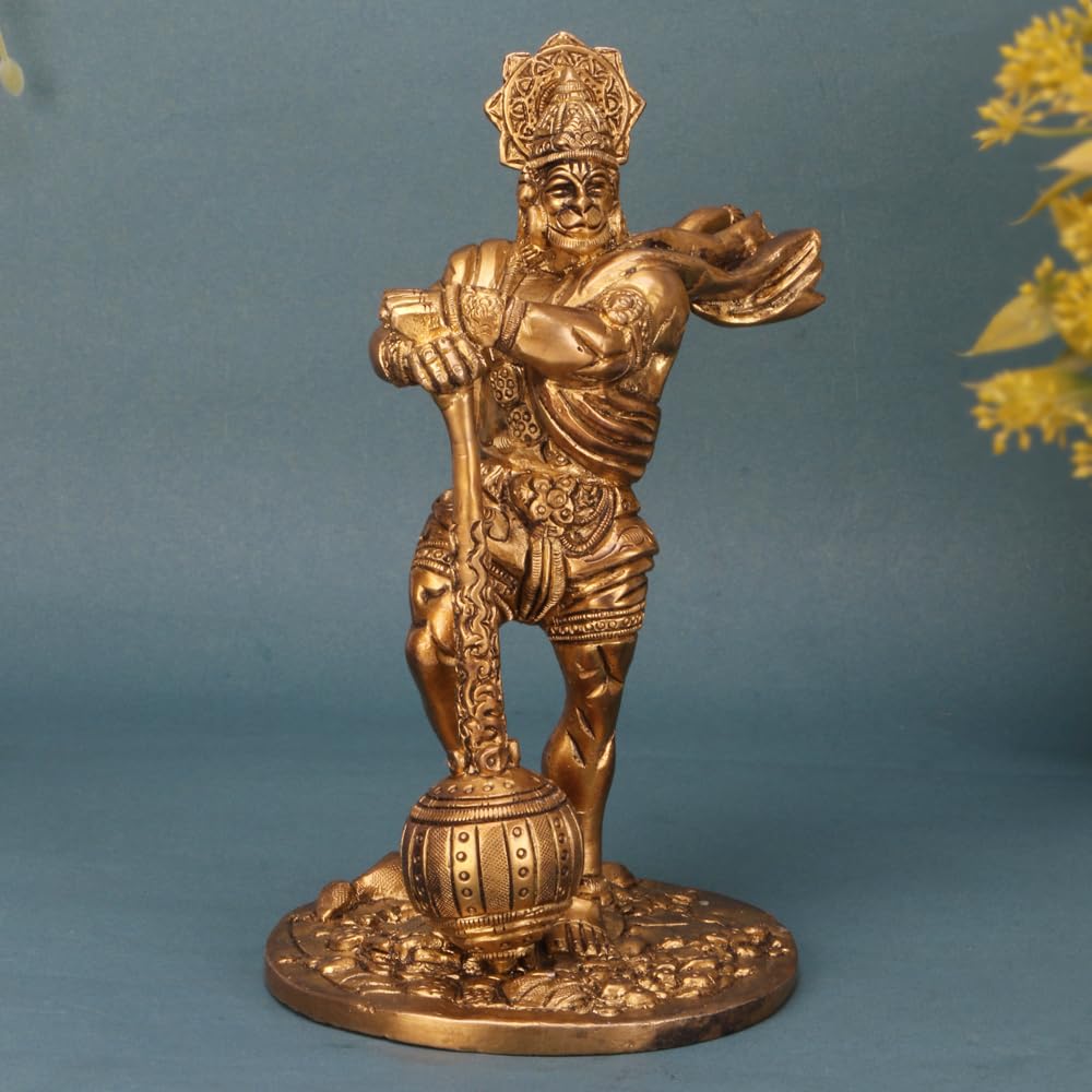 ARTVARKO Brass Lord Hanuman Ji Murti Bajrangbali Bhagwan Sankat Mochan Statue for Pooja Home Décor Gift 7 Inch