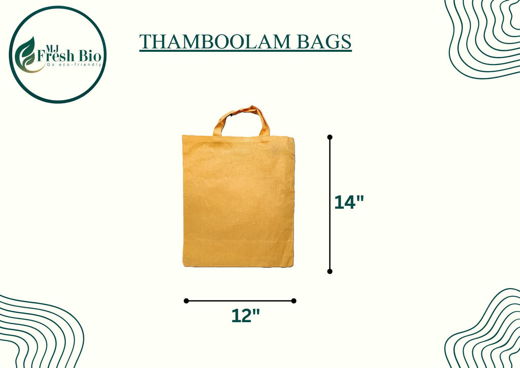 Fresh Bio Cotton Tote Bag | Reusable Shopping Cloth Bag for Grocery, Travel | Lightweight & Stylish | Yellow Bag | Eco-Friendly, Durable & Spacious (Pack of 5, YELLOW THAMBOOLAM BAGS - 12X 14)