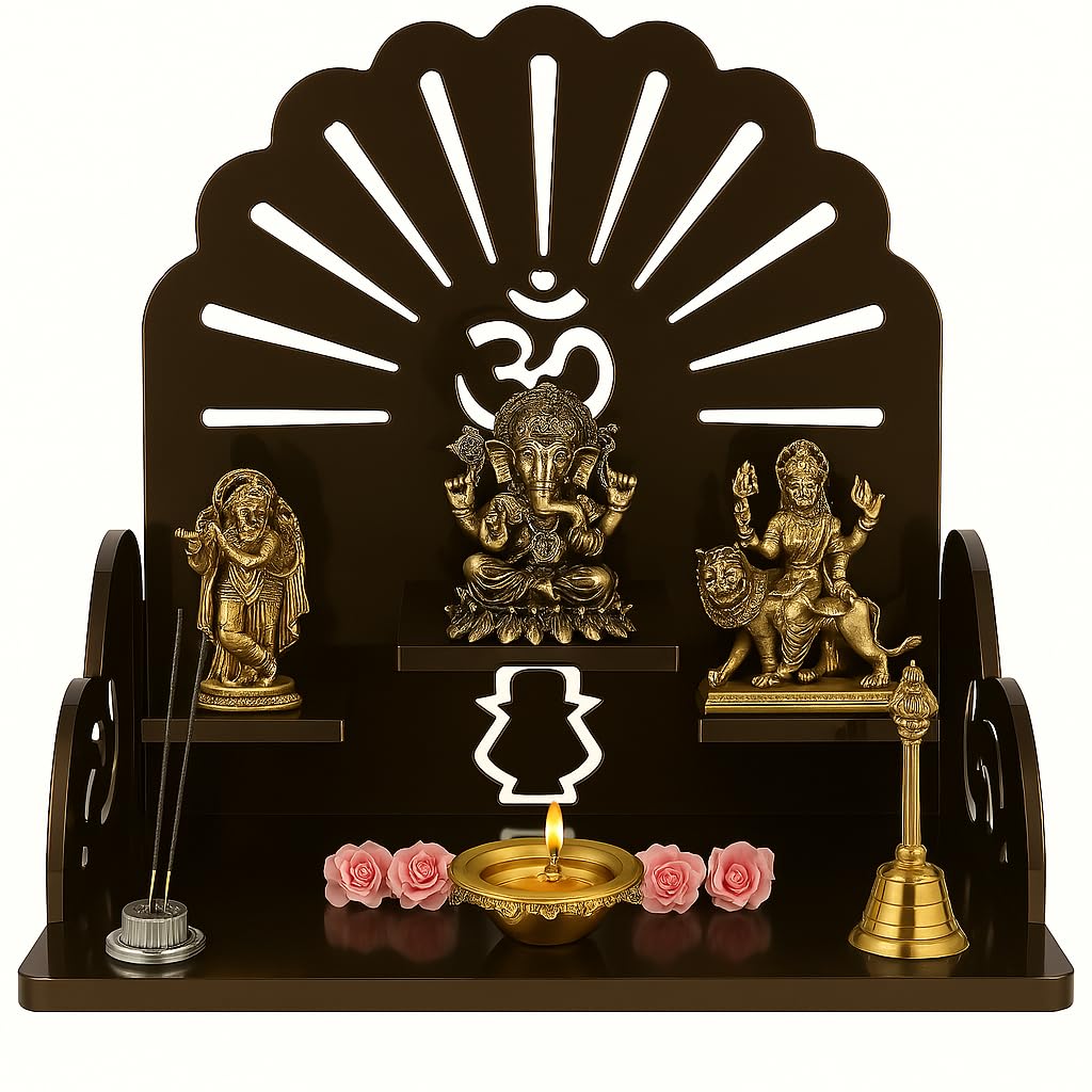 Fliptic Acrylic Wooden Temple with Om Symbol DIY || Wall-Mounted Pooja Mandir, Shining Finish for Home, Office, Shop || Wall Mounted Medium Size || Colourful || Do It Yourself (Dark Bronze)