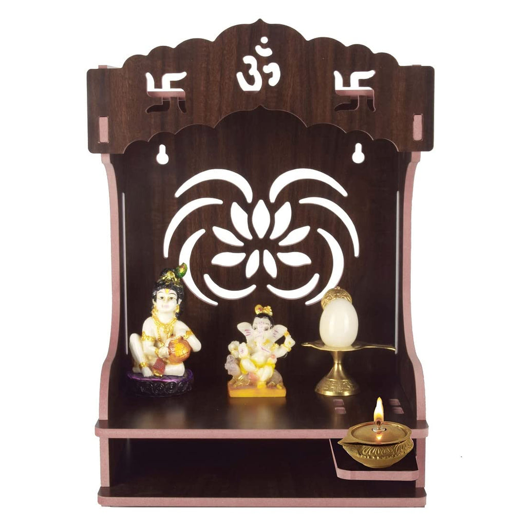 YIXT Premium Wooden Temple with Storage Drawer | Compact Pooja Mandir for Home 40×19×29 cm | Handcrafted Home Temple for Daily Worship & Décor