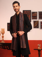 Pashmoda Men Chandni Kaani Stole, Authentic Kashmiri Luxury Pashmina Style Shawl, Stole, Small Size Gents Lohi, (Size 28x80 Inches,Black Color) MAVST07