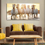 VIBECRAFTS Canvas Paintings for Living Room Drawing Room Camargue White Horses Running In Seaside Premium Canvas Wall Painting Fitted With Wooden Frame for Home | Office | Gift (PTVCH_2333)