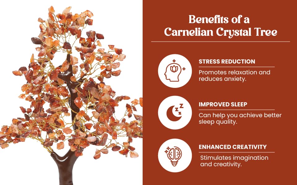 AMOKRI 500 Beads Red Carnelian Crystal Tree, Feng Shui Healing Crystal Bonsai for Positive Energy, Good Luck Decor, Vastu Items, Home Office Decoration, Housewarming, Shop Opening & Spiritual Gift