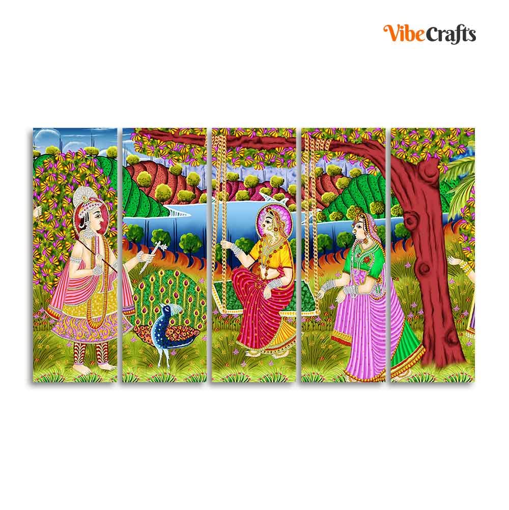 VIBECRAFTS Premium Canvas Painting of Indian Holy Place Mathura Vrindavan of Five Pieces For Home|Office|Living Room|Gift (PTVC5Pcs4_8735)