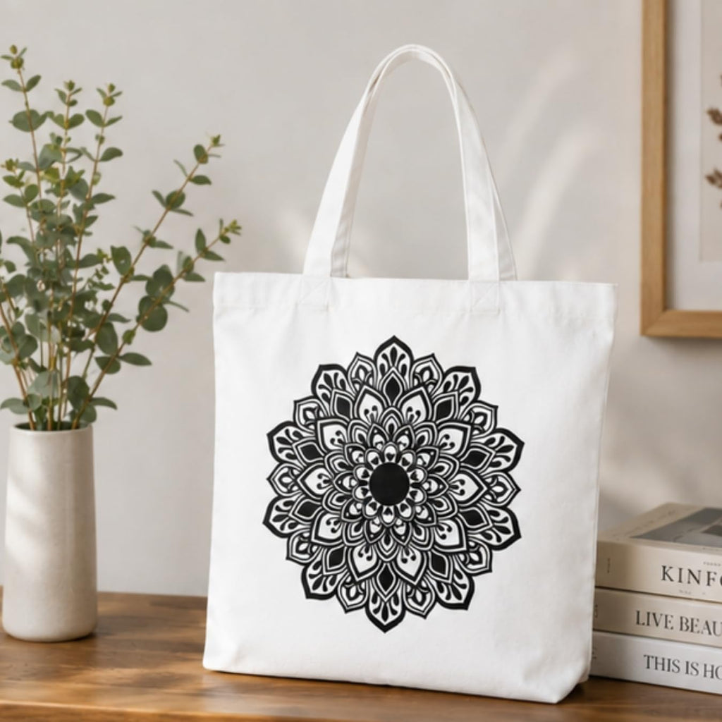 Adorvue Mandala DIY Tote Bag Painting Kit for Kids & Adults Premium Reusable Canvas Cotton Tote Bag for DIY Art & Painting, Eco-Friendly Handbag for Shopping, College, Office, Travel Pack of 2