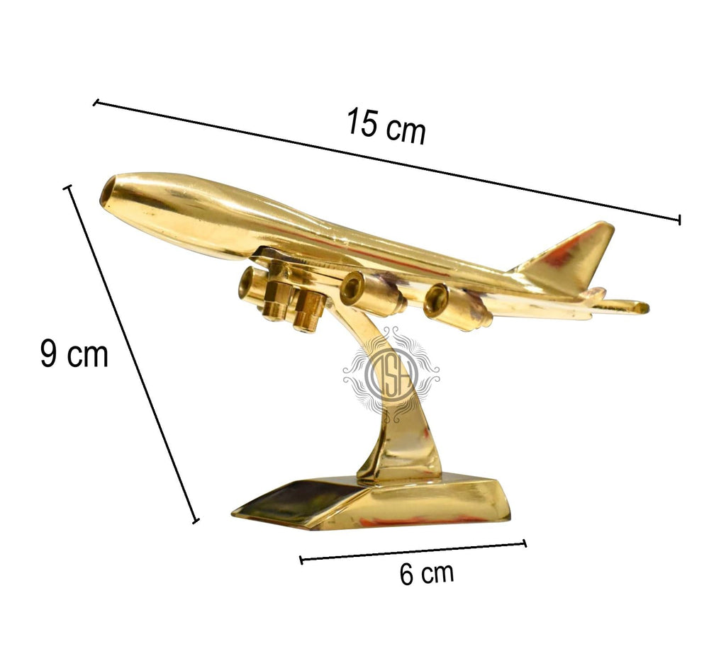 DSH Brass Jet Plane On Stand Table Top Decorative Showpiece for Home Decor & Office Table and Gifting. (Gold)