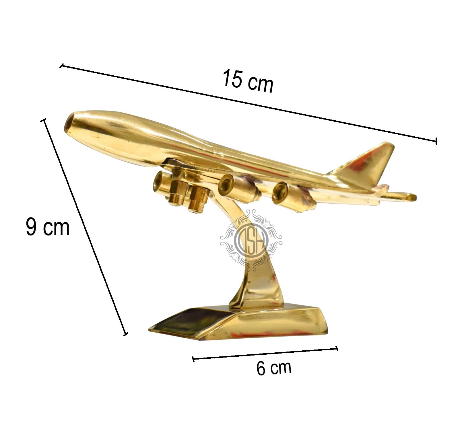 DSH Brass Jet Plane On Stand Table Top Decorative Showpiece for Home Decor & Office Table and Gifting. (Gold)