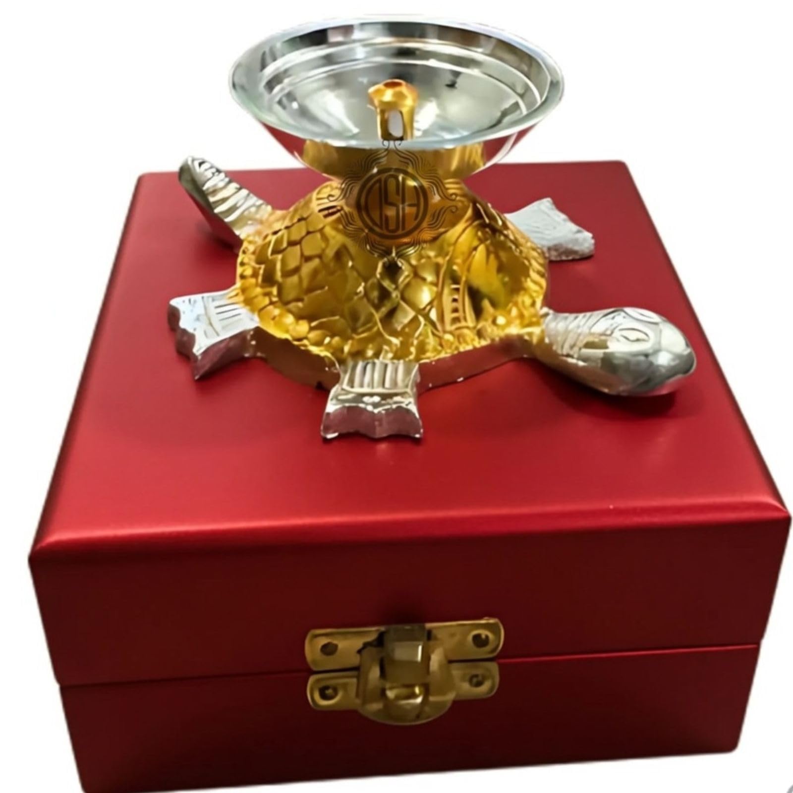 DSH Tortoise Diya for Puja with Velvet Box Tortoise Oil Lamp Diya Deepam Deepak for Pooja Return Gifting.( LM-DYA-TRTOISE-DT ) (1)