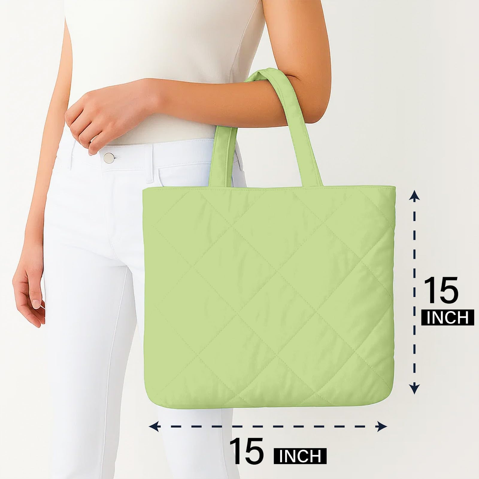 Mahaveer Cotton Quilted Waterproof Tote Bag | 15x15 Inch Large Shopping & Grocery Tote | Open-Top Classic Carry Bag for Daily Use | Multi-Purpose Reusable Handbag for Women, Sage