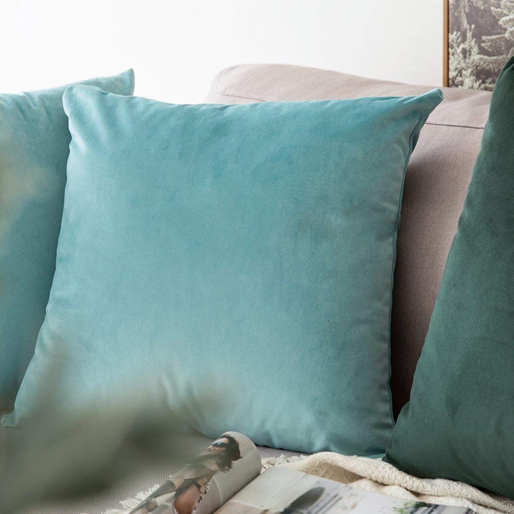 Khooti Velvet Cushion Cover, 16x16 | Teal Green | Pack of 3 | Solid Plain Soft & Smooth, Decorative Cushion Covers for Living Room, Bedroom, Couches, Chairs, Sofas, Beds & Home Decor