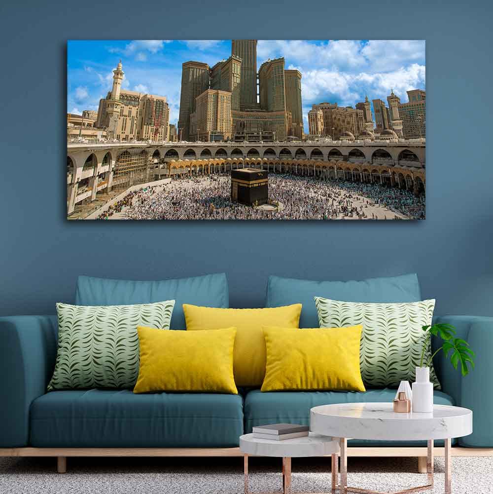 VIBECRAFTS Canvas Paintings for Living Room Drawing Room Skyline Of Mecca Saudi Arabia Canvas Wall Painting Fitted With Wooden Frame For Home | Office | Living Room | Gift (PTVCH_2495)