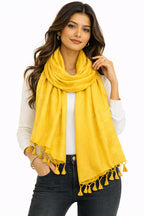 ZEN APPAREL Soft Viscose Fabric Jacquard Scarf, Stole, Shawl (Yellow)