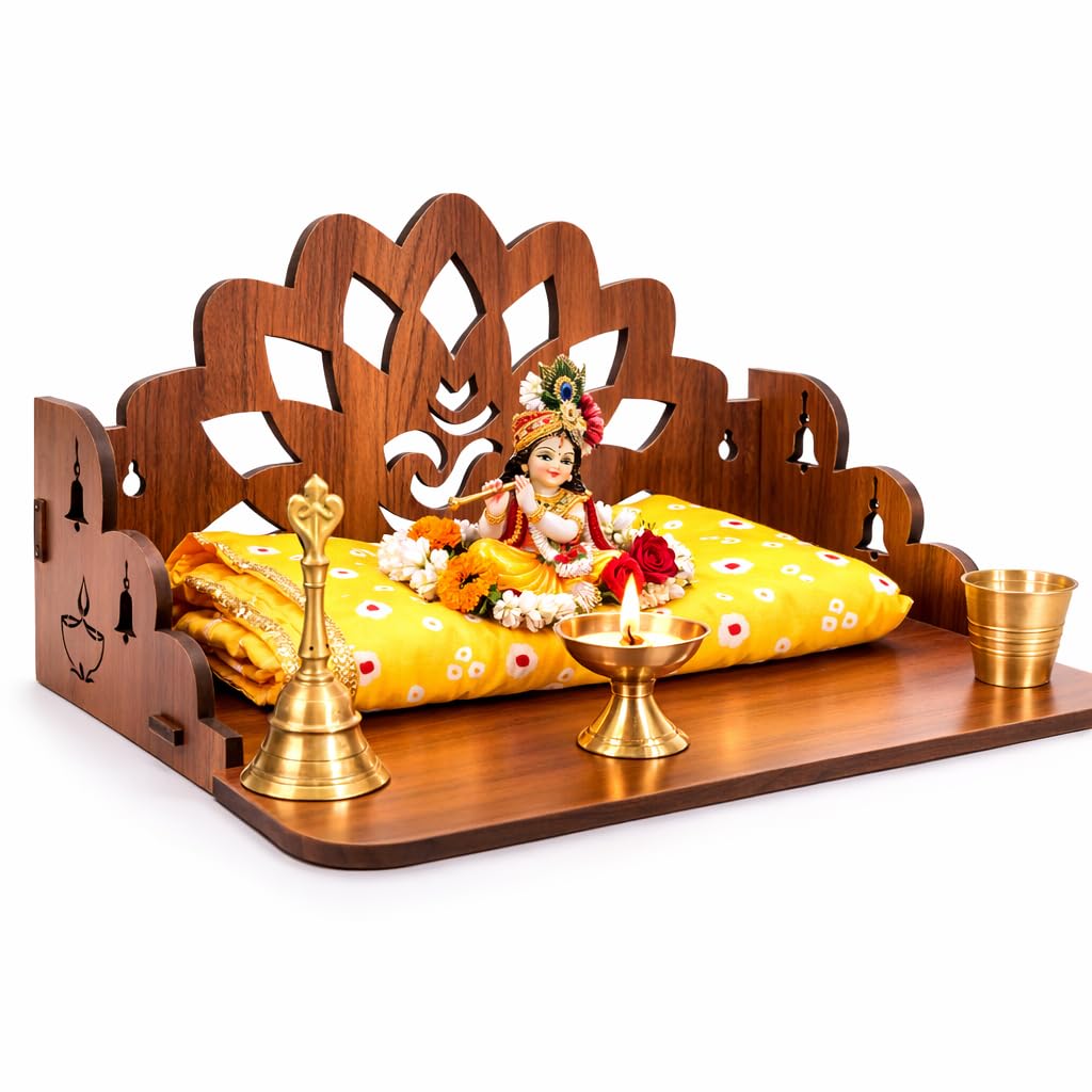 Fliptic Wooden Home Temple for Puja - Engineered Wood Mandir for Home, Office & Prayer Room | Compact Pooja Ghar Stand with Drawer | Wall Mountable & Floor Rested Mandir for Living Room Decor