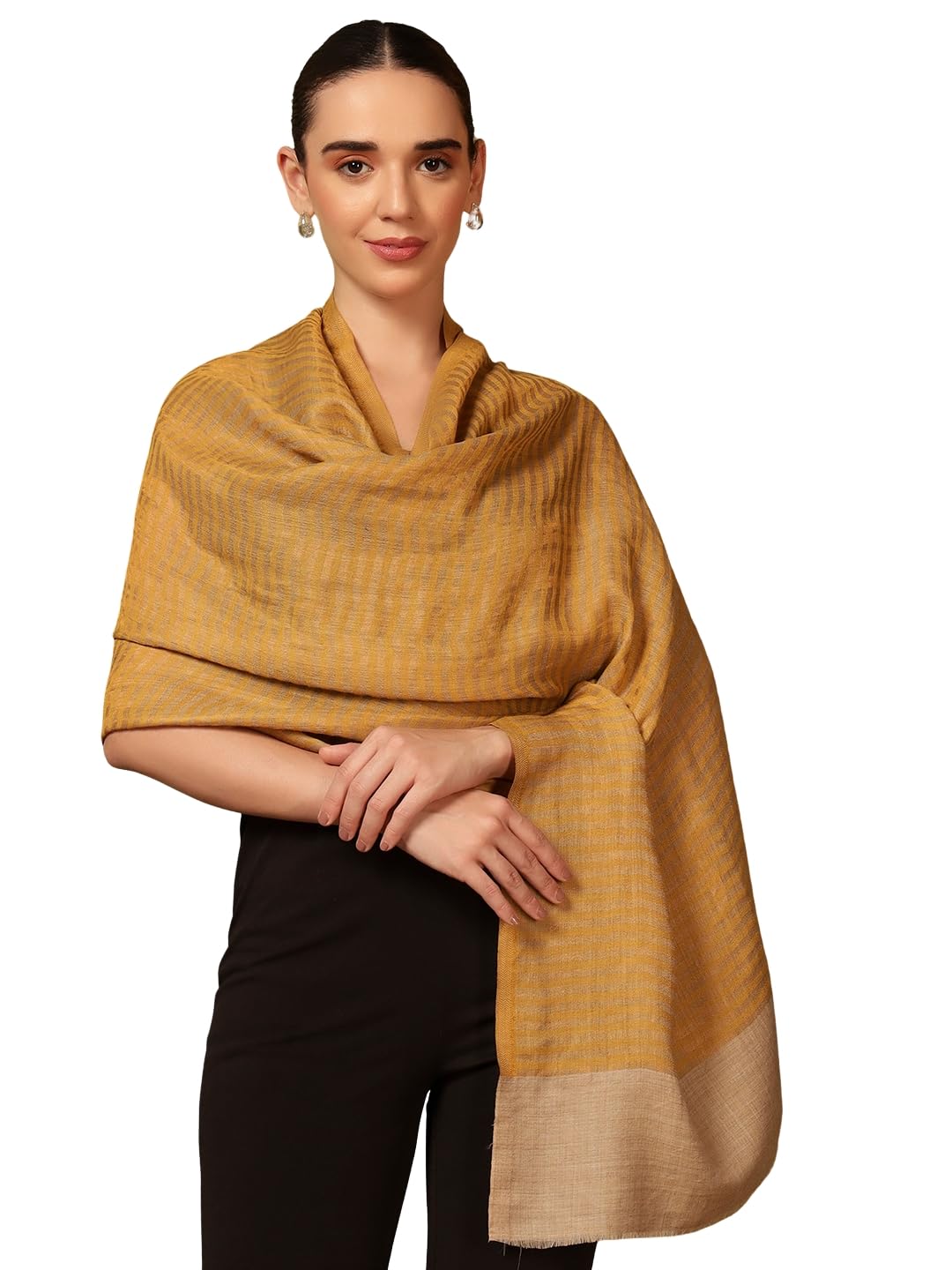 Pashmoda Women Golden Eclipse Reversible Zari Moonlight Fine Wool Stole (Size : 28x80in, 71X203cm) ZSST03