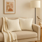 AWARD VELVETS Premium Faux Rabbit Fur Plush Luxury Soft Fluffy Striped Decorative Throw Pillow/Cushion Covers for Sofa, Couch, Living Room - (Off White, 16 x 16 inch) Set of 1